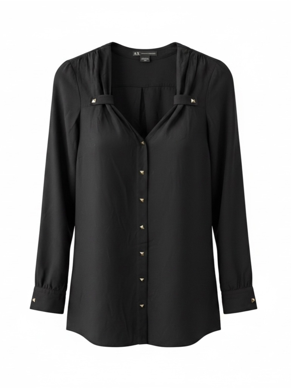Armani Exchange Black Stud-Accent Button-Down Blouse